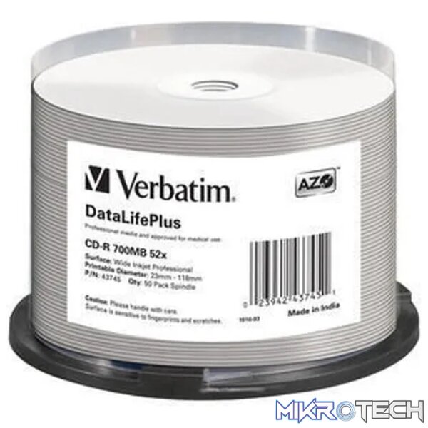 VERBATIM CD-R PRO PRINTABLE SPIN 50PK VERBATIM CD-R PRO PRINTABLE SPIN 50PK