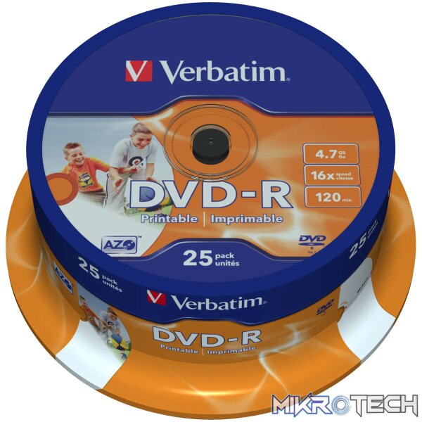VERBATIM DVD-R SL PRINTABLE SPIN 25P VERBATIM DVD-R SL PRINTABLE SPIN 25P
