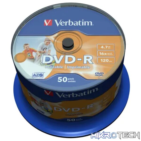 VERBATIM DVD-R SL PRINTABLE SPIN 50PK VERBATIM DVD-R SL PRINTABLE SPIN 50PK