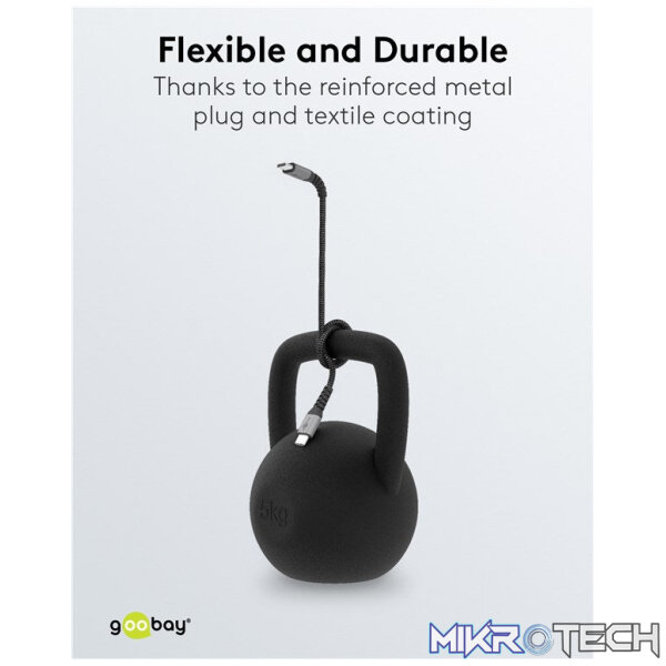 Goobay USB-C to USB-C Textile 2m Cable with Metal Plugs - Space Grey/Silver - Image 4