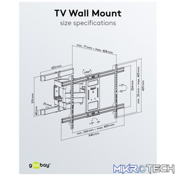 Goobay TV wall mount Basic FULLMOTION (XL) for TVs from 43" to 100" - Image 10