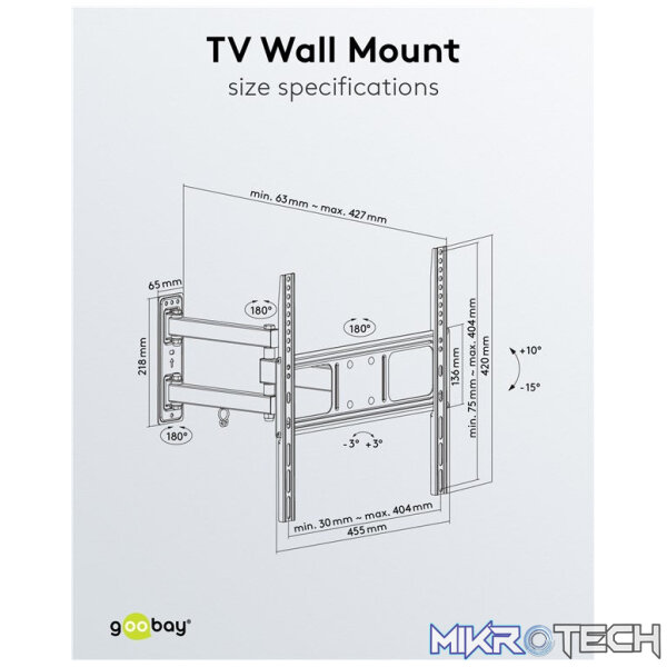 Goobay TV wall mount Basic FULLMOTION (M) for TVs from 32" to 55" - Image 7