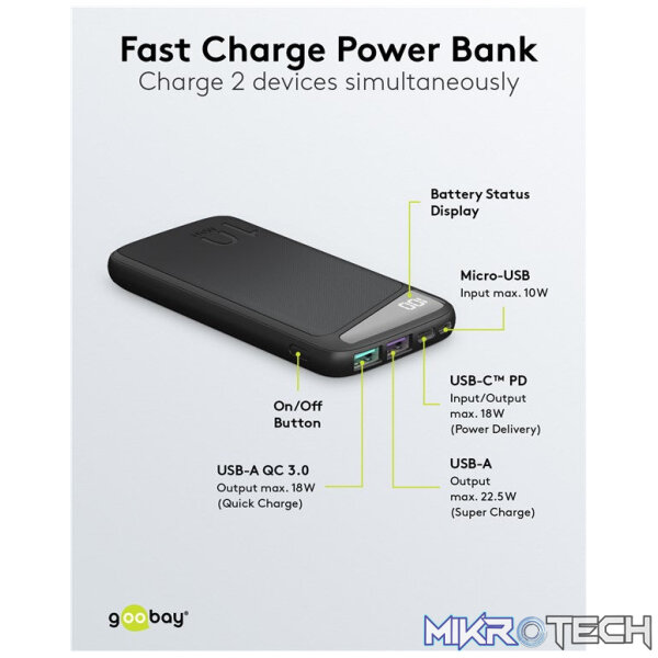 Goobay Fast Charge 10 000 mAh Power Bank with LED Display - Image 5