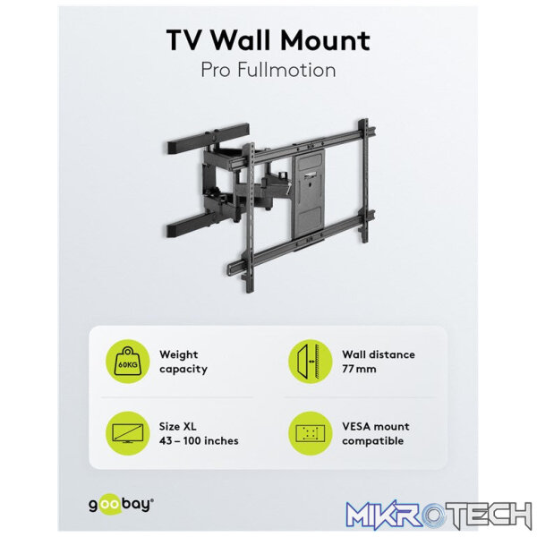 Goobay TV wall mount Basic FULLMOTION (XL) for TVs from 43" to 100" - Image 11