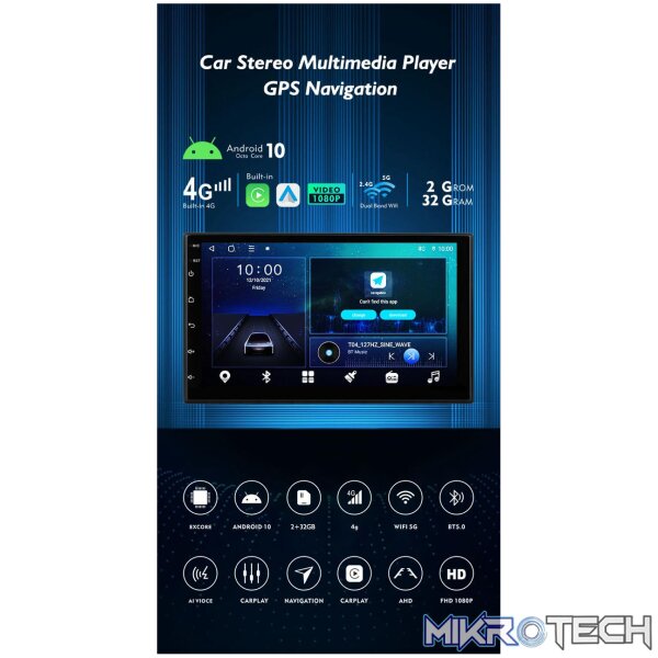Navtech 7" Inch 2+32G Carplay & A/Auto Double Din Radio - Image 2