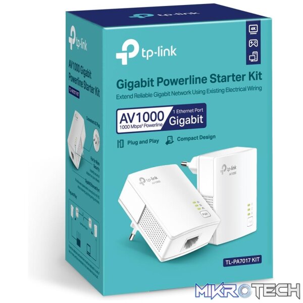 TP-LINK PA7017 KIT AV1000 GIGABIT POWERLINE STARTER KIT HOMEPLUG AV2 STANDARD - Image 2