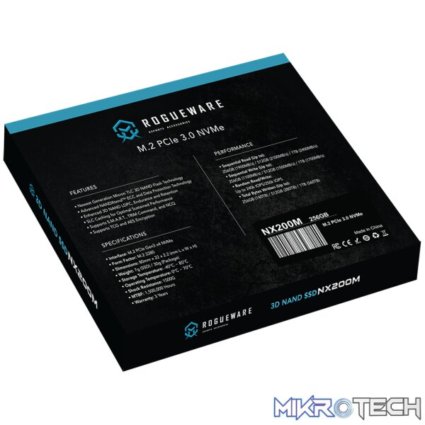 ROGUEWARE NX200M 256GB M.2 GEN3 NVME 3D NAND SOLID STATE DRIVE - Image 3