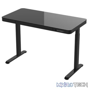 ROGUEWARE SIT-STAND RECTANGULAR GLASS-TOP HEIGHT ADJUSTABLE DESK BLACK