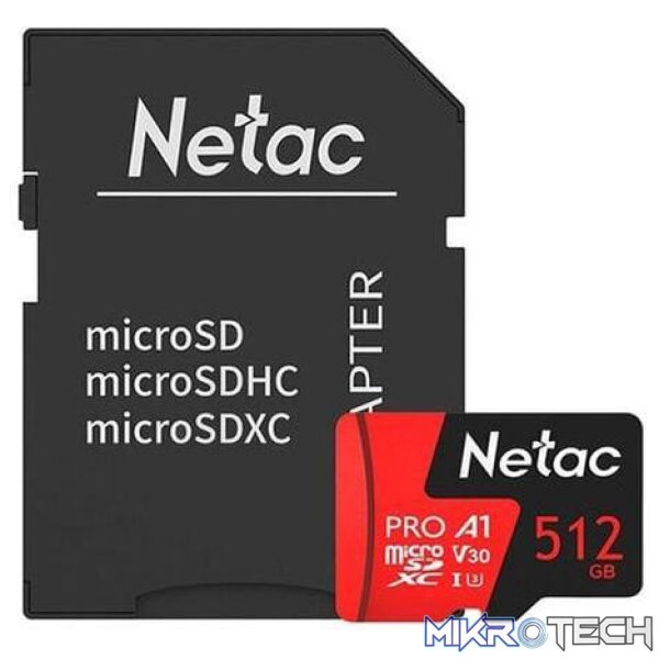 NETAC P500 EXTREME PRO 512GB CLASS 10 V10 U1 MICROSDXC CARD & ADAPTOR NETAC P500 EXTREME PRO 512GB CLASS 10 V10 U1 MICROSDXC CARD & ADAPTOR