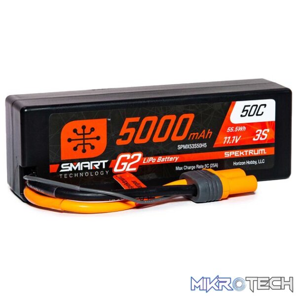 11.1V 5000mAh 3S 50C Smart G2 Hardcase LiPo Battery: IC5 11.1V 5000mAh 3S 50C Smart G2 Hardcase LiPo Battery: IC5