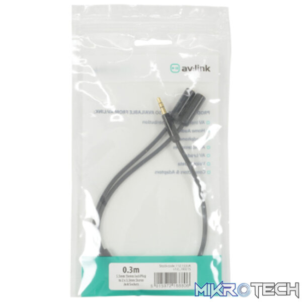 Avlink - 0.3M Precision Splitter Lead 3.5Mm Stereo Jack Plug -  2 X Stereo Jack Sockets - Image 2