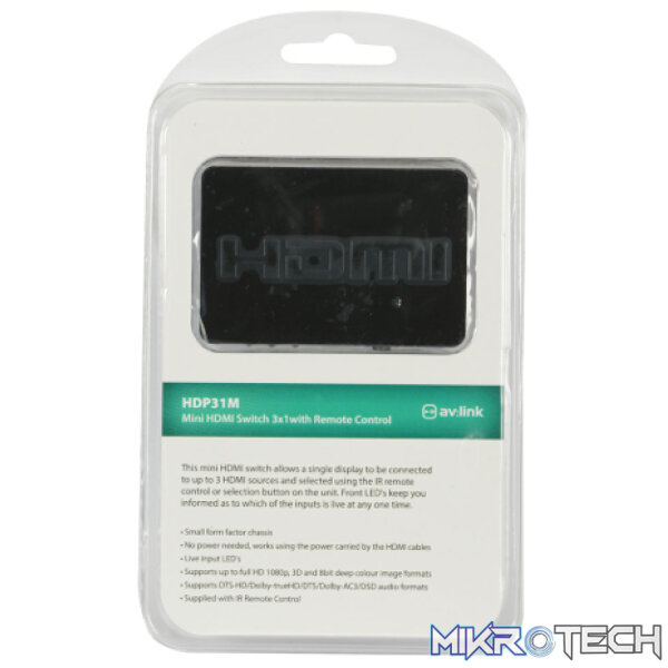 Avlink - Hdp31M Mini Hdmi Switch 3×1 With Ir Remote Control - Image 4