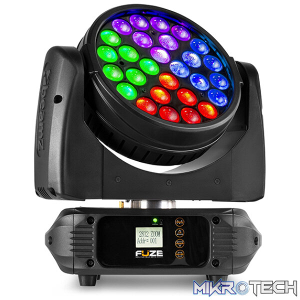 150350B_1 Beamz Fuze2812 Led Moving Head Wash With Zoom 28X 12W Rgbawuv - Image 1