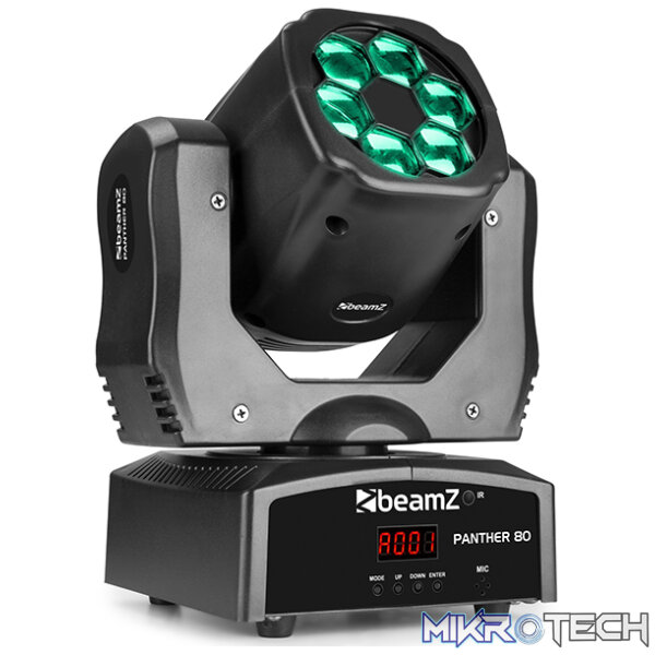 150440B_1 Beamz Panther80 Led Moving Head With Rotating Lenses 6X 12W Rgbw - Image 1