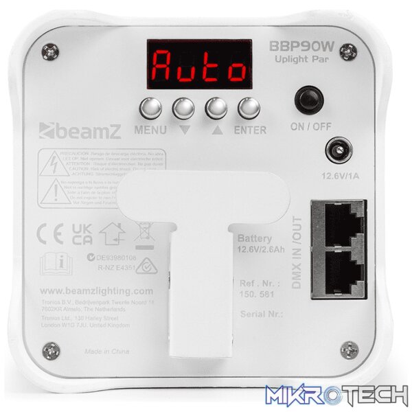 Beamz Bbp90W Led Battery Uplight Par Ip20 4X 4W Rgbuv - Image 6