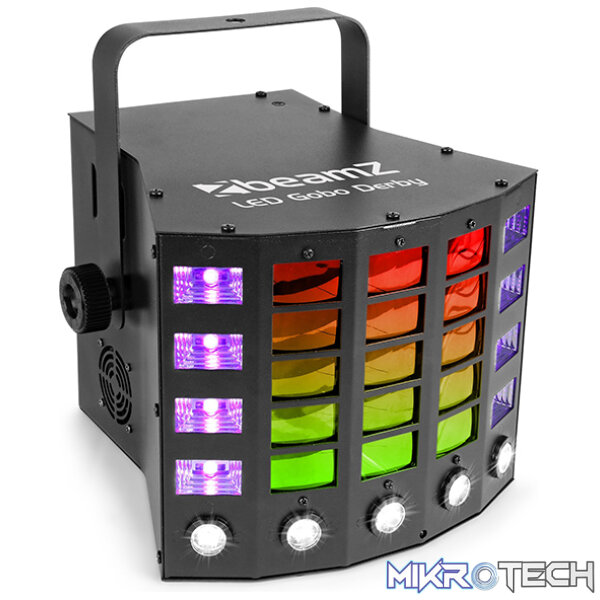 153708B_1 Beamz Led Gobo Derby With Uv And Strobe 5X 3W Led 16X 3W Rgbawuv - Image 1