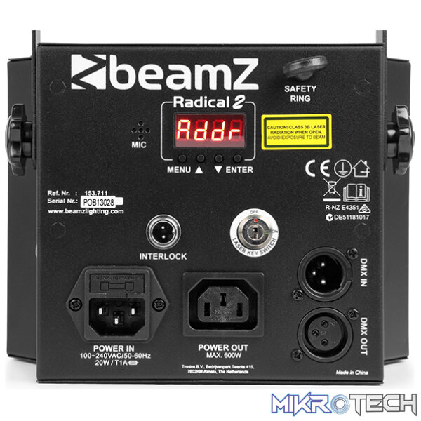 Beamz Radical Ii Led Derby With Laser Rg And Strobe 16X 0.5W Led 4X 3W Rgbw - Image 4
