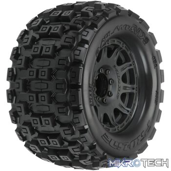 1/8 Badlands MX38 F/R 3.8? MT Tires Mounted 17mm Blk Raid (2)