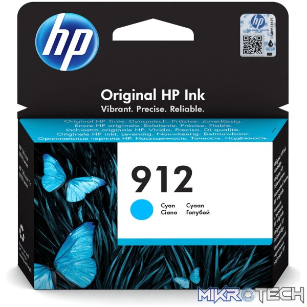 HP 912 Cyan Standard Yield Printer Ink Cartridge Original 3YL77AE Single-pack HP 912 Cyan Standard Yield Printer Ink Cartridge Original 3YL77AE Single-pack