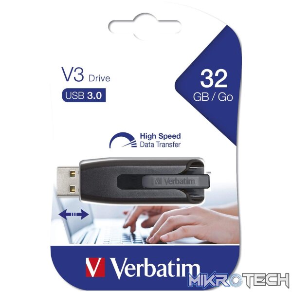 Verbatim Store n Go V3 32GB USB 3.2 Gen 1 Type-A Black and Grey Flash Drive 49173 - Image 3