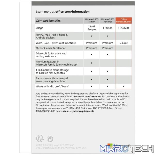 Microsoft Office Home and Student 2021 - for PC or Mac Lifetime 1-user FPP 79G-05392 - Image 3