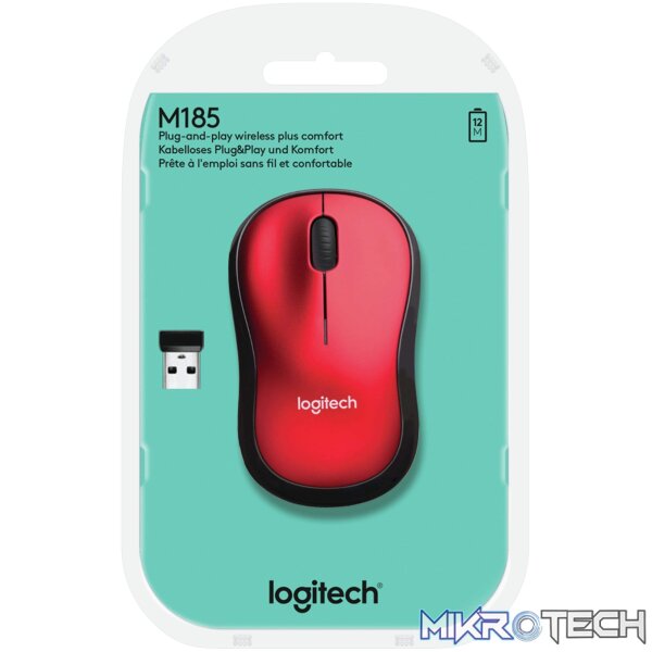 Logitech M185 Wireless Mouse - Red 910-002237 - Image 3