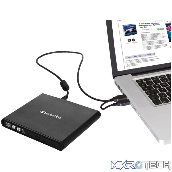 Verbatim Slimline CD/DVD Optical Disc Drive Black DVD-RW - Image 4