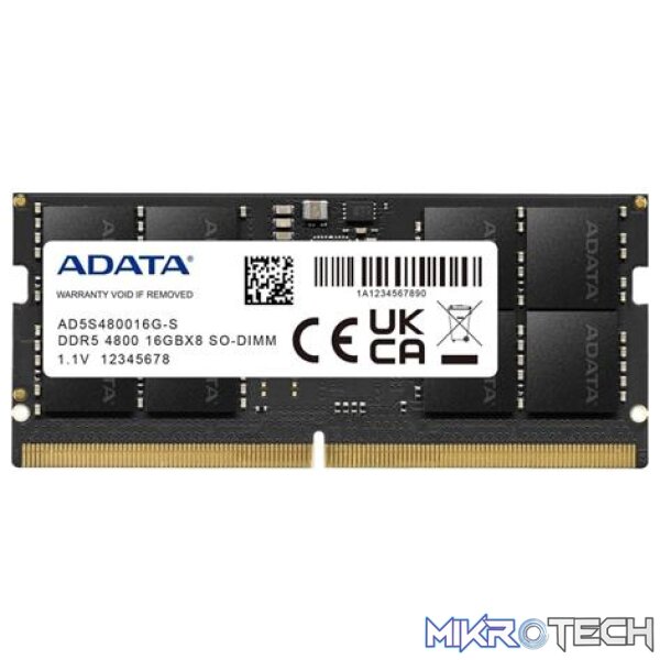 ADATA 8GB DDR5-4800MHz CL40 SO-DIMM Memory ADATA 8GB DDR5-4800MHz CL40 SO-DIMM Memory