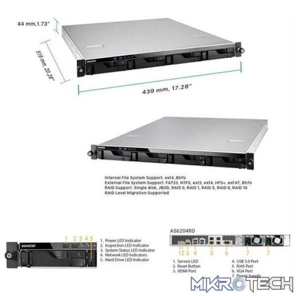 Asustor AS6204RD Rack Mount 4 x Bay Hot Swappable Enterprise Network Attached Storage Device - Image 3