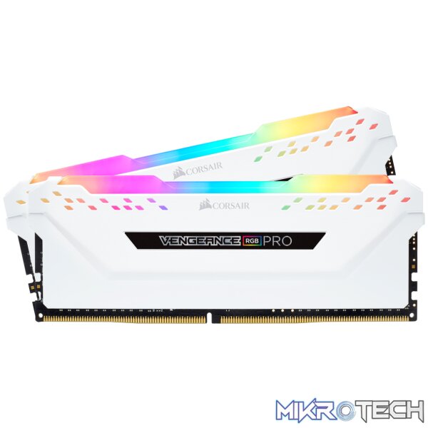 CMW32GX4M2C3200C16W-Gallery-CMW32GX4M2C3200C16W-Vegeance-RGB-PRO-WHT-03 Corsair Vengeance RGB Pro 32Gb(16Gbx 2) DDR4-3200 (pc4-25600) CL16 1.35v Desktop Memory Module with White heatsink - Image 1