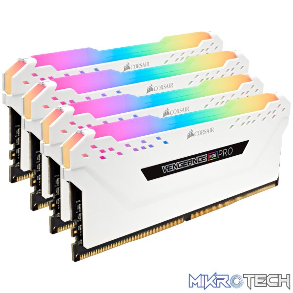CMW64GX4M4C3200C16W-Gallery-CMW64GX4M4C3200C16W-Vegeance-RGB-PRO-WHT-02_xh86-z8_hlv7-qy_0se9-ck Corsair Vengeance RGB Pro 32Gb(8Gbx 4) DDR4-2666 (pc4-21300) CL16 1.35v Desktop Memory Module with White heatsink - Image 1