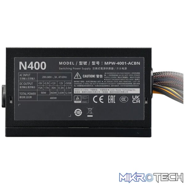 Cooler Master Elite 400W 230v - Active Power Factor Correction; Higher Temperature Resistance; 75% Average Efficiency. - Image 2