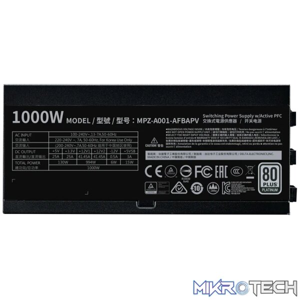 Cooler Master V1000 Platinum, 1000 W, 100 - 240 V, 50 - 60 Hz, 7 - 13 A, Active, 130 W - Image 9