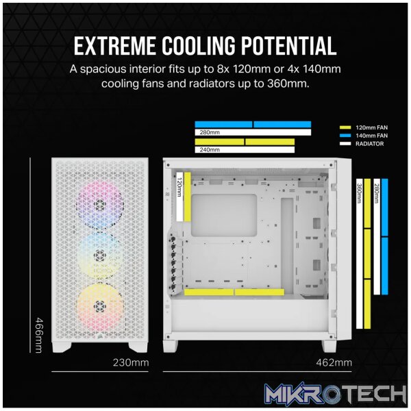 Corsair 3000D RGB AirFlow Clear ATX Mid-Tower PC Case - White CC-9011256-WW - Image 10