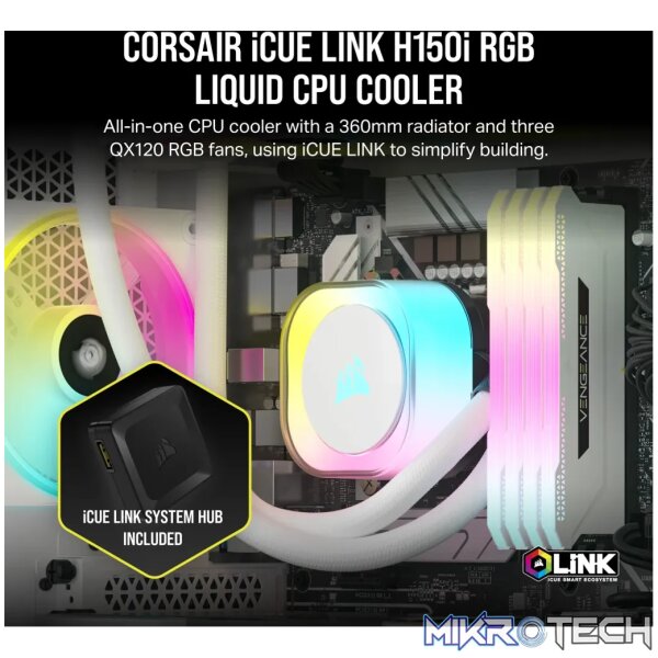 Corsair iCUE Link H150i RGB AIO 360mm Liquid CPU Cooler White CW-9061006-WW - Image 21
