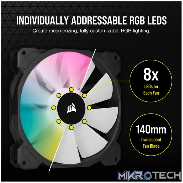 Corsair SP140 RGB ELITE, Fan, 14 cm, 450 RPM, 1200 RPM, 18 dB, 68.1 cfm - Image 13