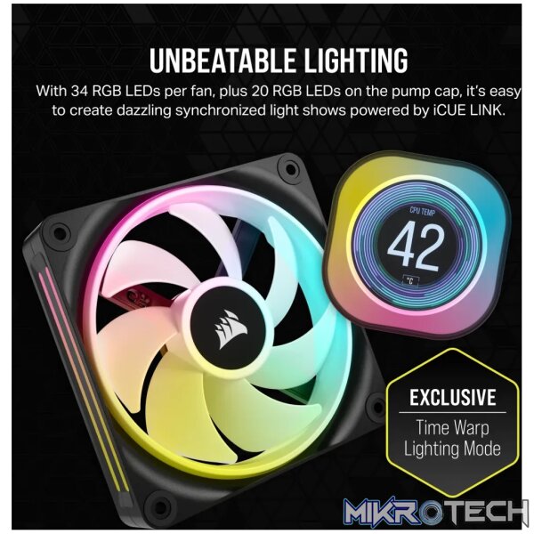 Corsair iCUE LINK H150i LCD, Air cooler, 12 cm, 480 RPM, 2400 RPM, 63.1 cfm, Black - Image 8