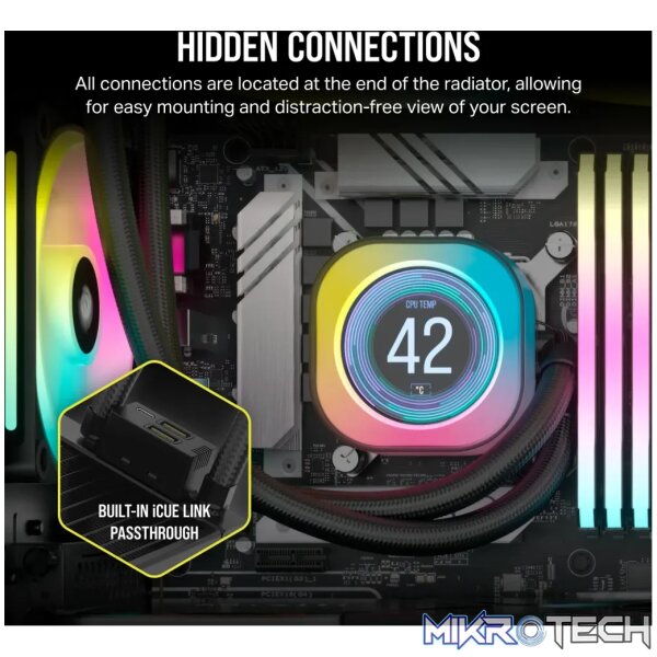 Corsair iCUE LINK H150i LCD, Air cooler, 12 cm, 480 RPM, 2400 RPM, 63.1 cfm, Black - Image 10