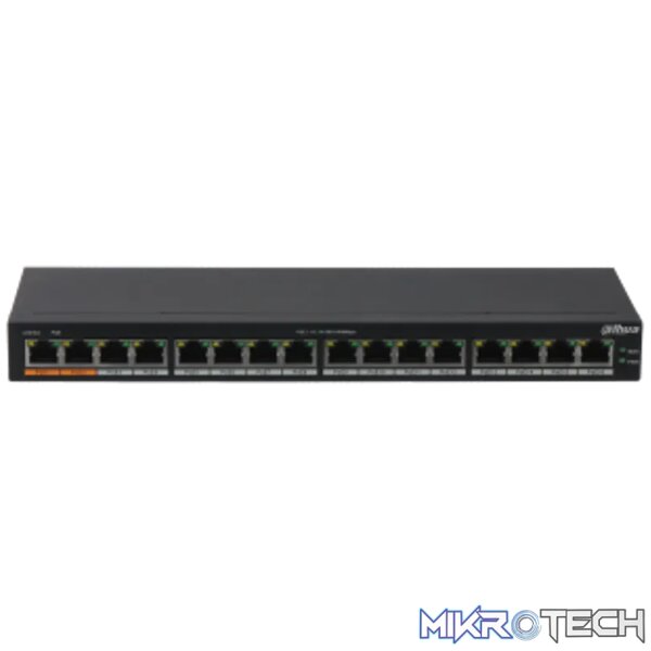 Dahua 16-Port Unmanaged Gigabit PoE Switch PoE Budget total 190W Dahua 16-Port Unmanaged Gigabit PoE Switch PoE Budget total 190W