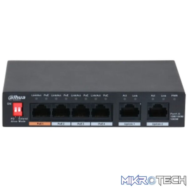 Dahua 6-Port Unmanaged Desktop Switch with 4-Port PoE total Budget 60W Dahua 6-Port Unmanaged Desktop Switch with 4-Port PoE total Budget 60W