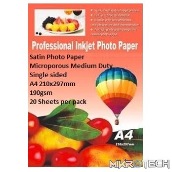 E-Box Satin Photo Paper- Microporous Coated Medium Duty- Single sided A4 210x297mm-190gsm-20 Sheets per pack