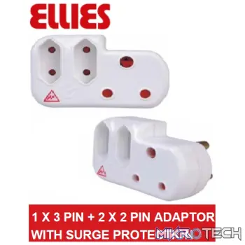 Ellies Power Socket Extension Adaptor with Surge protection-1 x 3 Pin 16A Socket and 2 x 2 Pin 5A Euro sockets