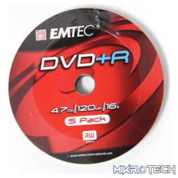 Emtec DVD+R 16X Speed 5pk Non-Printable
