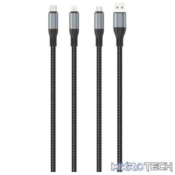 Ezra 3in1 Black Braided 2.4A 1Meter Data Cable