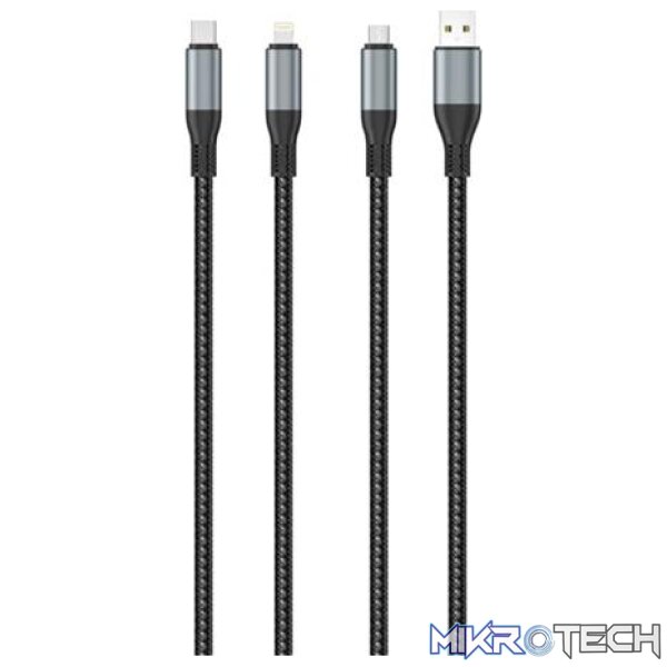 Ezra 3in1 Black Braided 2.4A 1Meter Data Cable Ezra 3in1 Black Braided 2.4A 1Meter Data Cable