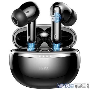Ezra In Ear Bluetooth V5.3 Black Earbuds with Compact Case