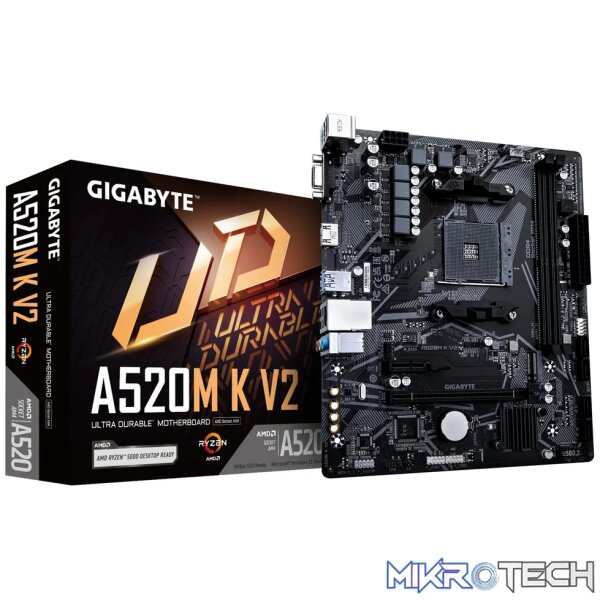 GIGABYTE AMD A520M-K for 3rd/4th/5th Generation AMD Ryzen™ processors; 2x Dual DDR4; 1x M2; HDMI; VGA GIGABYTE AMD A520M-K for 3rd/4th/5th Generation AMD Ryzen™ processors; 2x Dual DDR4; 1x M2; HDMI; VGA
