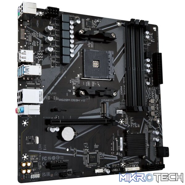 GIGABYTE Motherboard AMD A520M-DS3H  for 3rd/4th/5th Generation AMD Ryzen™ processors; 4x Dual DDR4; 1x M2; HDMI; DVI; DP - Image 2