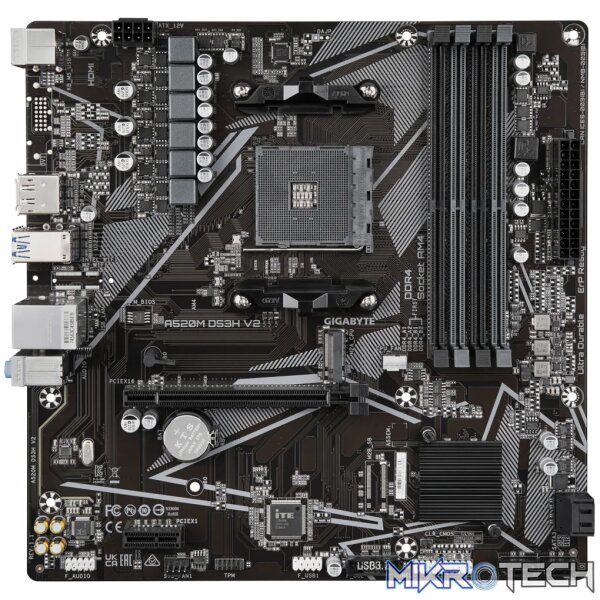 GIGABYTE Motherboard AMD A520M-DS3H  for 3rd/4th/5th Generation AMD Ryzen™ processors; 4x Dual DDR4; 1x M2; HDMI; DVI; DP - Image 3