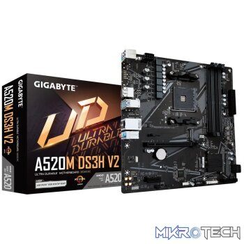 GIGABYTE Motherboard AMD A520M-DS3H  for 3rd/4th/5th Generation AMD Ryzen™ processors; 4x Dual DDR4; 1x M2; HDMI; DVI; DP